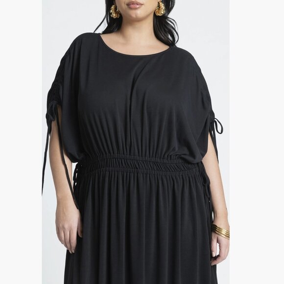 Eloquii Drawstring Jersey Stretch Knit Maxi Dress Size 14 / 16 Black Elastic - Picture 13 of 13